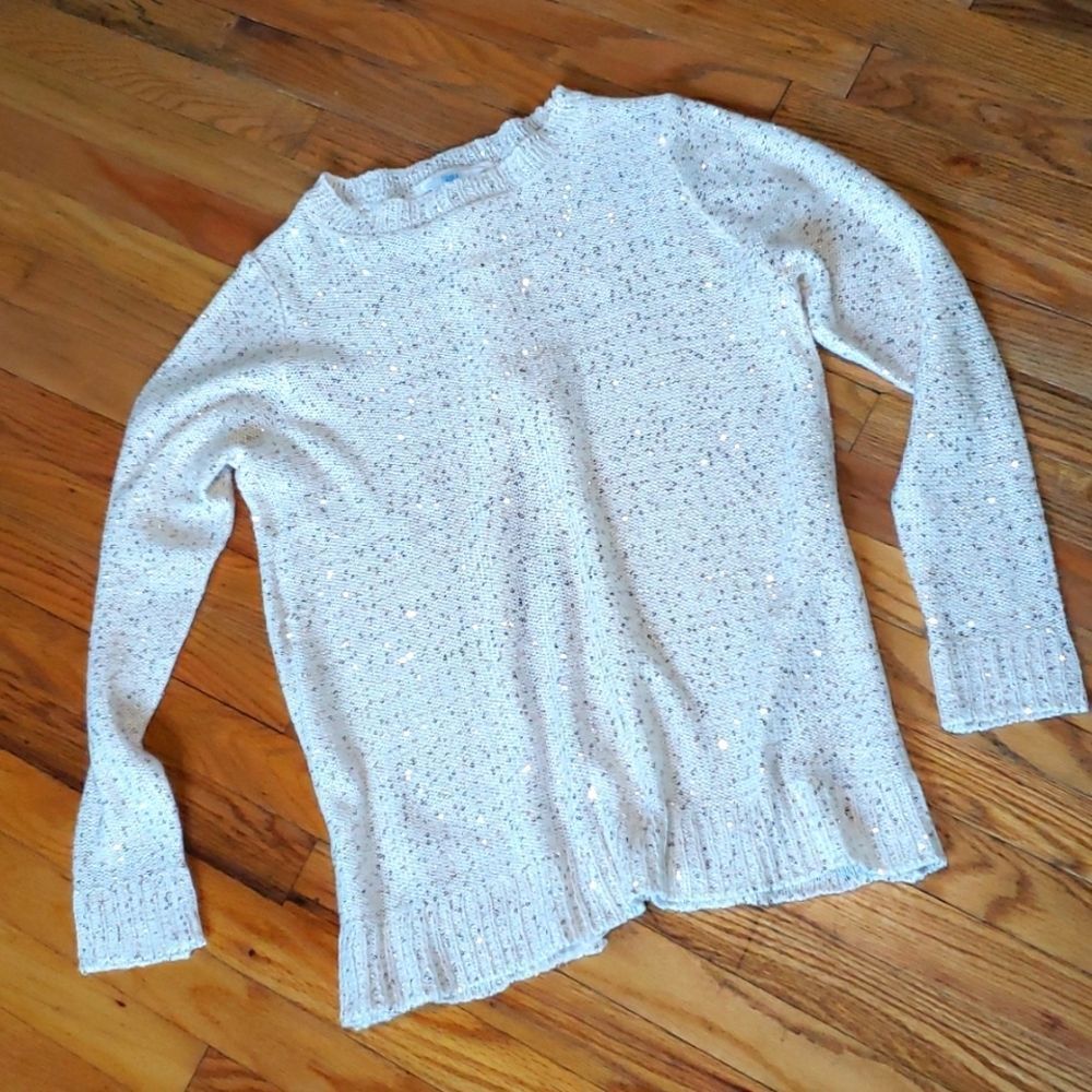 Time and Tru Winter White Gold Sparkle Sweater Women's Large Back Corset Style